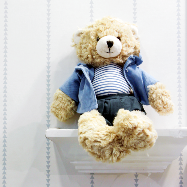 URSO JAMES COM ROUPA AZUL 30CM
