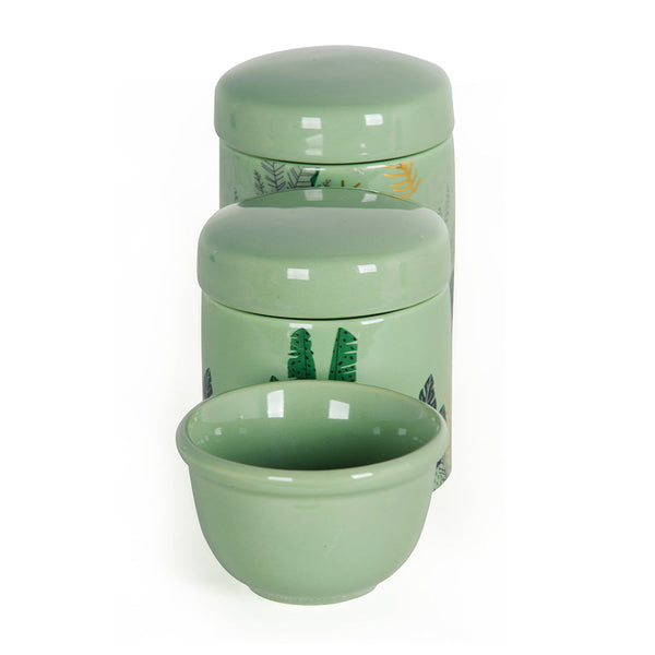 KIT HIGIENE 3PC FOLHAGEM DOURADO FUNDO VERDE
