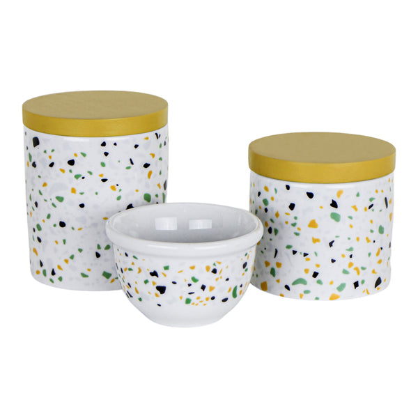 KIT HIGIENE 3PC TERRAZO MOSTARDA/BRANCO