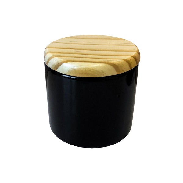 KIT HIGIENE 3PC PRETO COM TAMPA DE MADEIRA