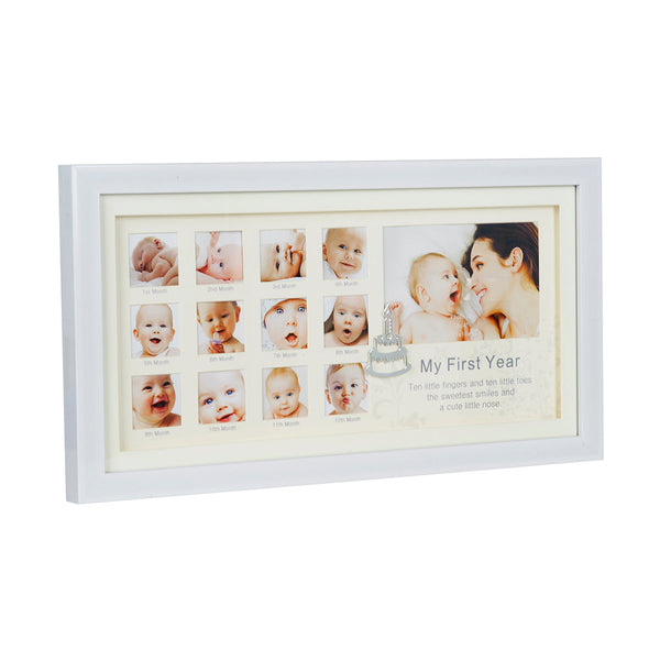 QUADRO MEU 1 ANO DE VIDA COM PINGENTE DE BOLO SILVERPLATE