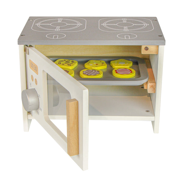 MINI MICROONDAS DE MADEIRA + BANDEJA + 6COOKIES + LUVA E ESPATULA