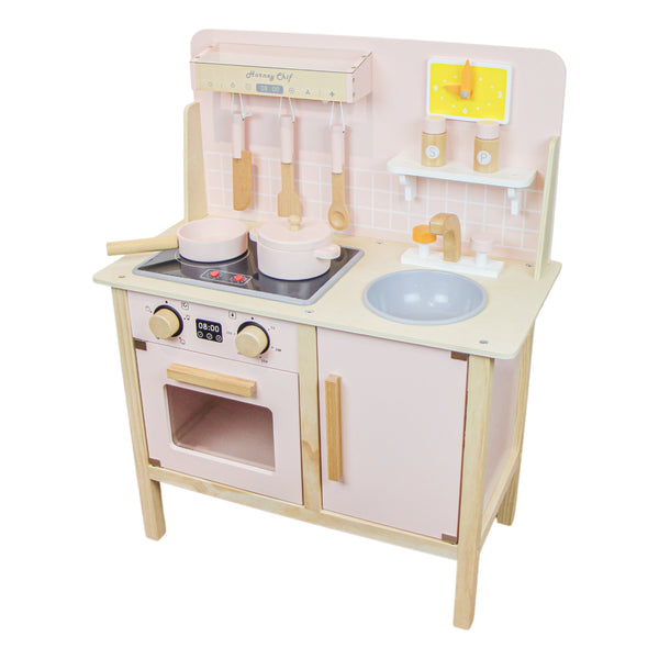 COZINHA INFANTIL DE MADEIRA ROSA COM ACESSORIOS E COOKTOP PARA MENINAS