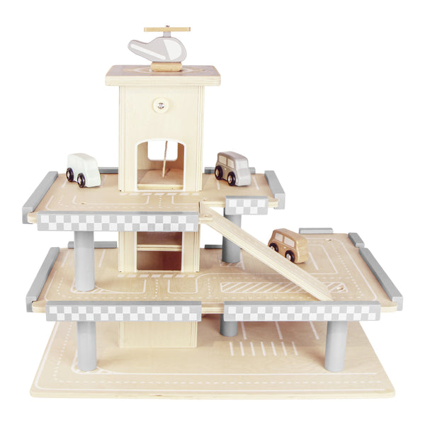 ESTACIONAMENTO DE MADEIRA + 4 CARRINHOS + HELICOPTERO