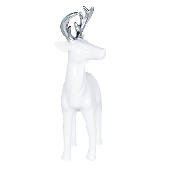 ESCULTURA DE CERAMICA RENA BRANCA E CROMADO GRANDE