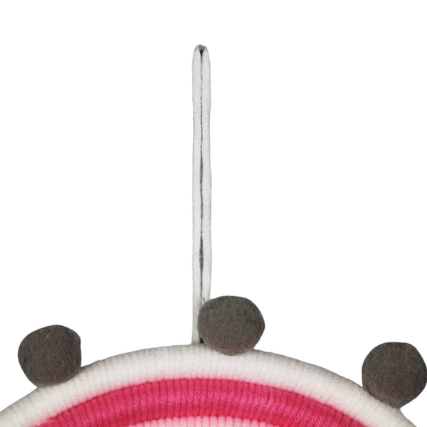 ADORNO DE PAREDE ARCO IRIS ROSA E BRANCO COM POMPOM CINZA