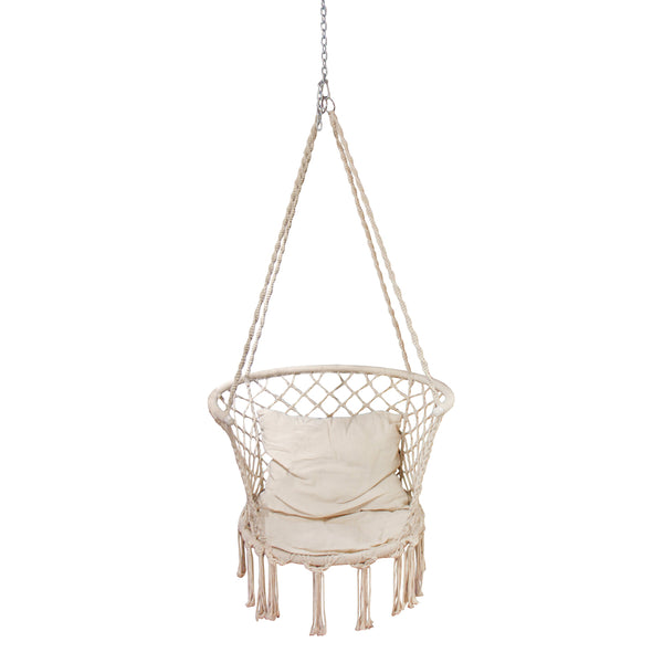 M1 POLTRONA MACRAME COM ALMOFADAS ACOMPANHA GANCHO, MOSQUETAO E CORRENTE