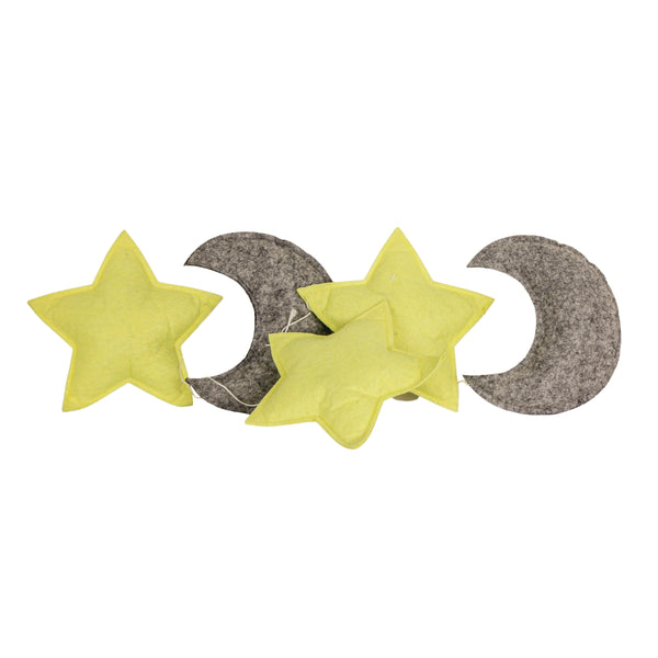 DECORACAO PAREDE LUAS E ESTRELAS CINZA E AMARELA