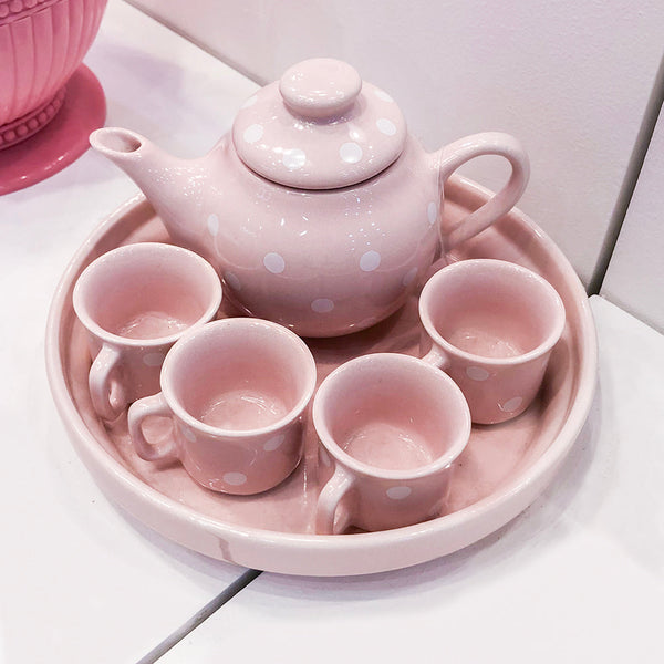 JG DE CHA ROSA COM POA BRANCO + BANDEJA 6PCS