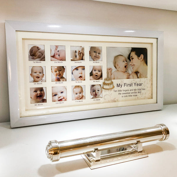 QUADRO MEU 1 ANO DE VIDA COM PINGENTE DE BOLO SILVERPLATE