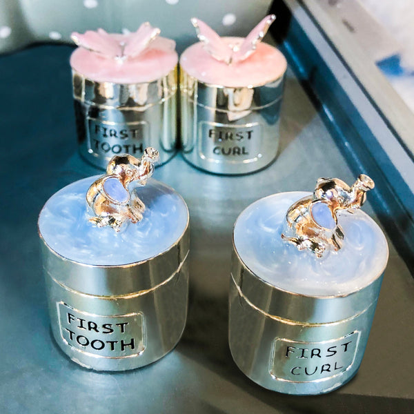 JG2 MEU PRIMEIRO DENTE/CACHO SILVERPLATE BORBOLETA ASAS BASE ROSA